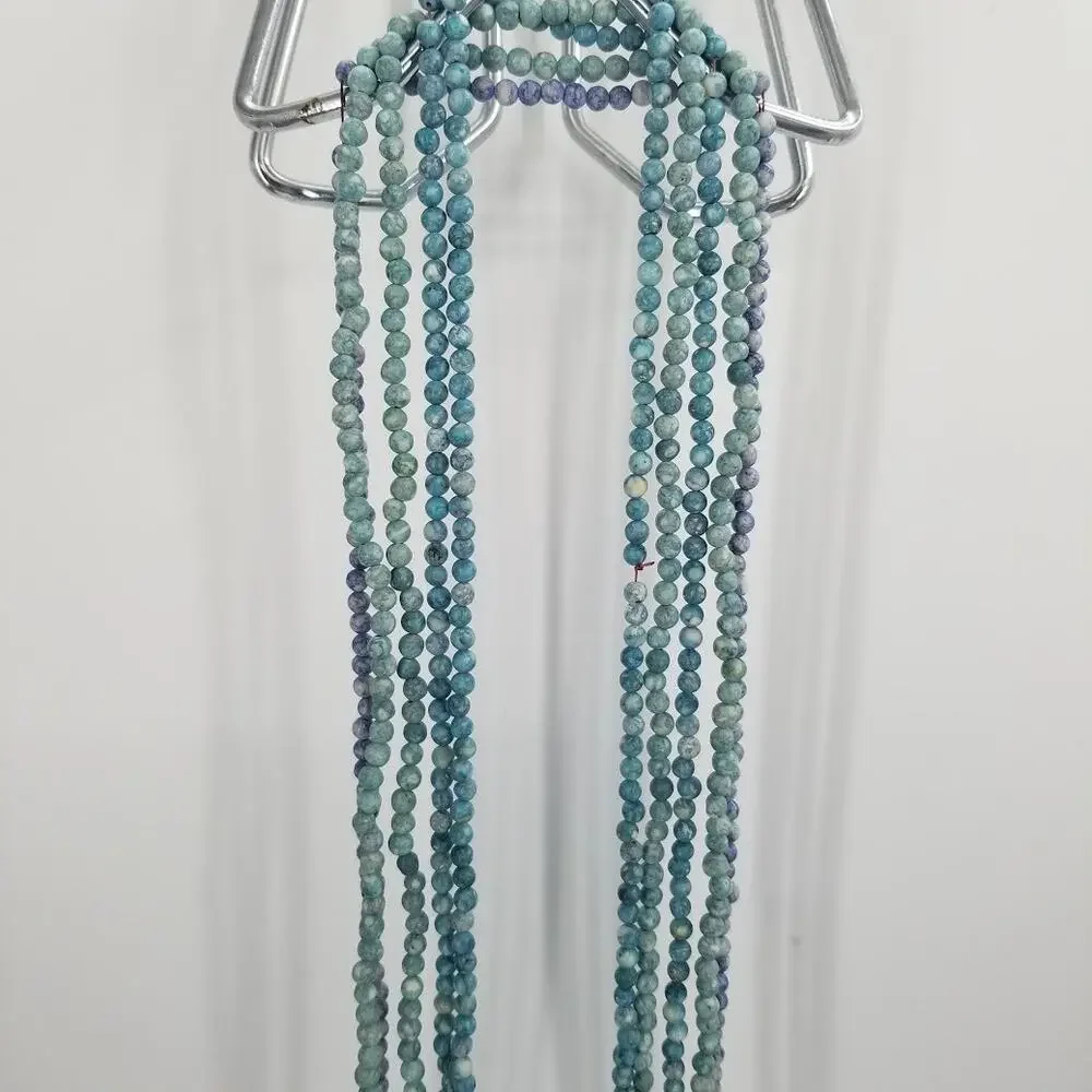 5 strands of round beads Teal blue greens purple stones craft jewelry necklace